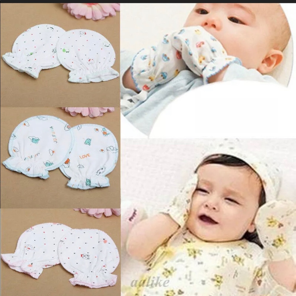 3 PAIR Infant Cotton Mittens Gloves & Keepsake Box